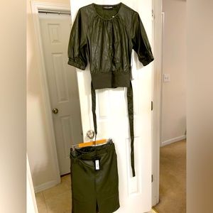 GABRIELLE UNION 2 PCS LEATHER TOP & SKIRT. SIZE- M